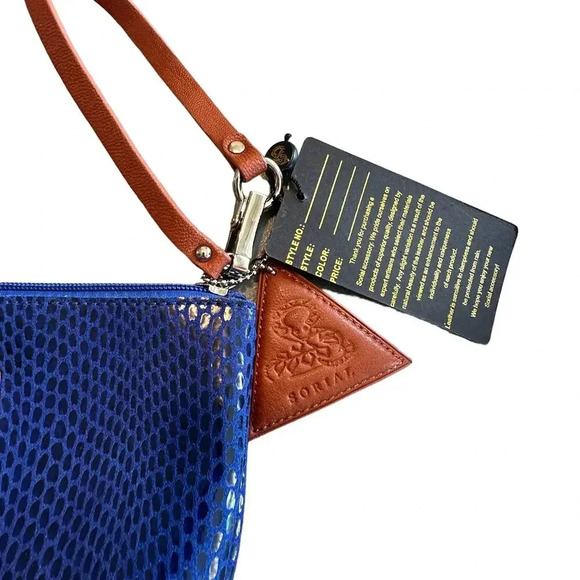 Sorial New York Cobalt Blue Snake Skin Wristlet Clutch Purse Vegan Leather New - Picture 5 of 7